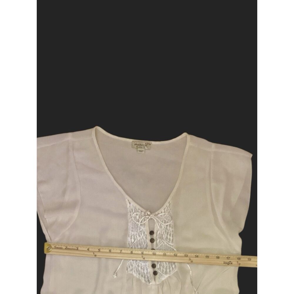 One World Women’s Silky Cap Sleeve Cream Boho Blouse Size S - Picture 4 of 5